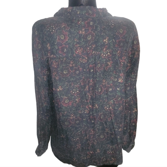 Vintage Essential Needs Floral Print 100% Silk Shirt L - Picture 6 of 7